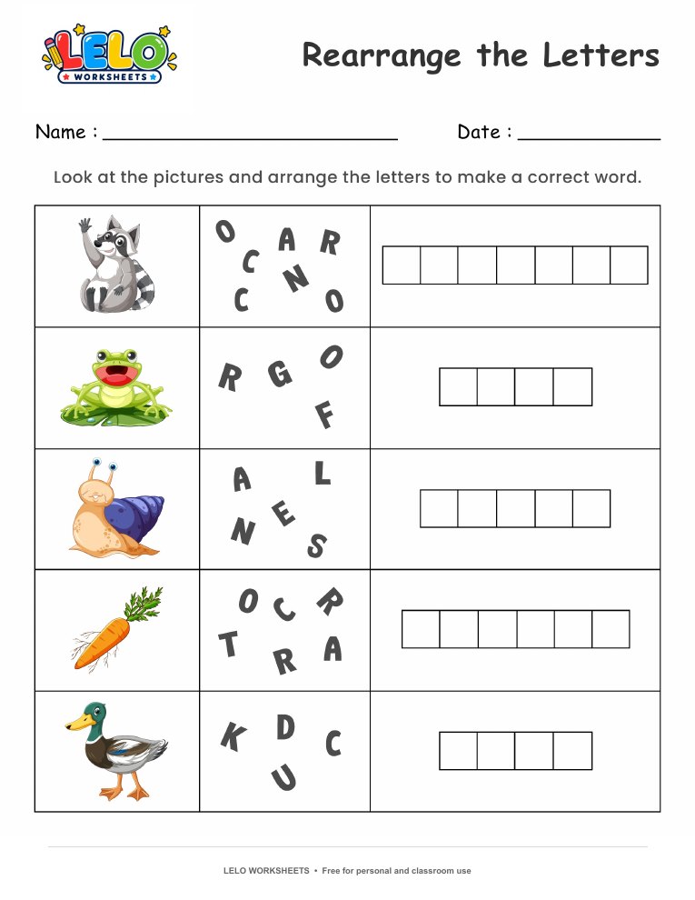 Arrange Letters Worksheet worksheet preview