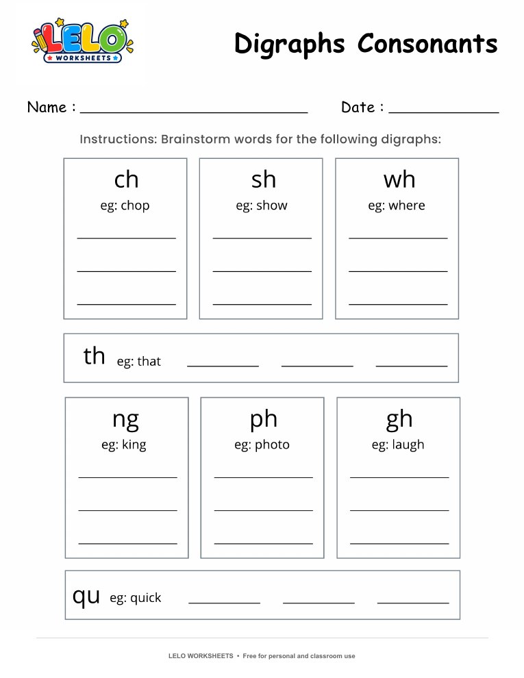 Digraphs Worksheet worksheet preview