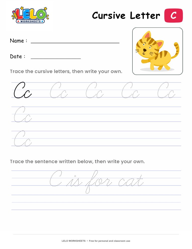 Letter C Cursive Writing Worksheet worksheet preview
