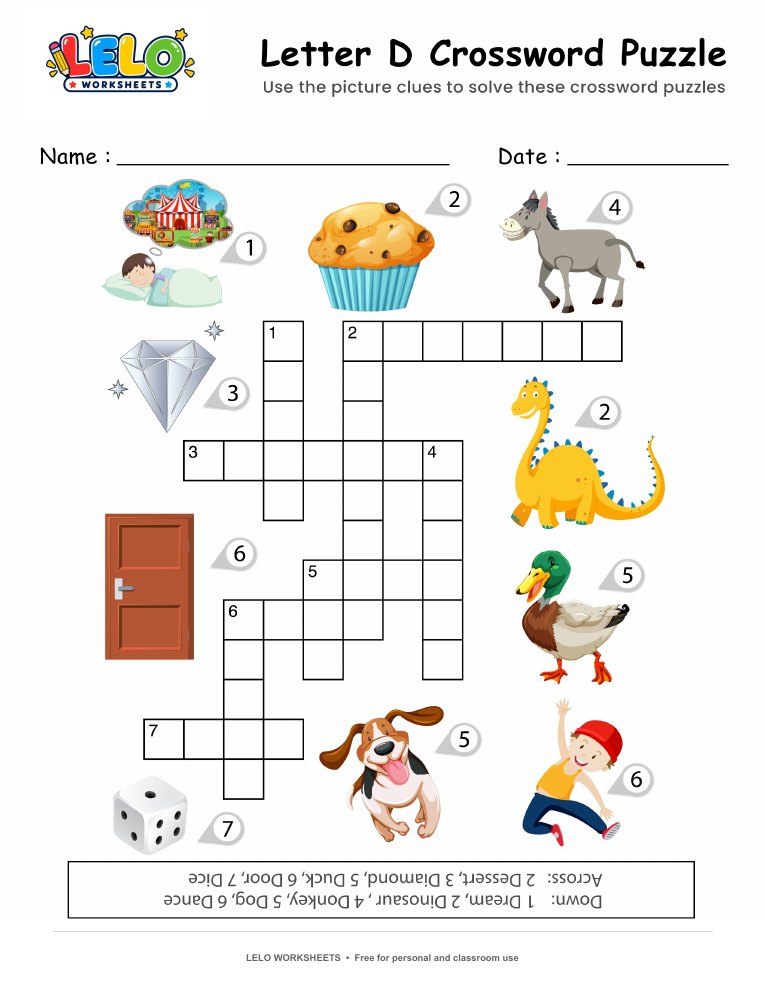 Letter D Crossword Puzzle Worksheet worksheet preview