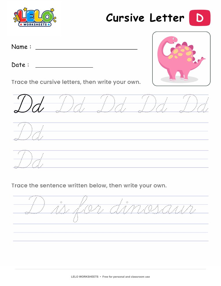 Letter D Cursive Writing Worksheet worksheet preview
